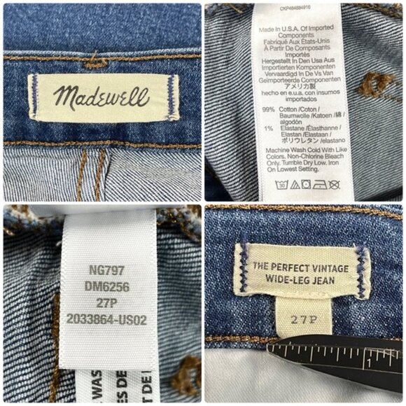 Madewell The Perfect Vintage Wide Leg Jeans Size 27P Blue High Rise Denim - Picture 9 of 10